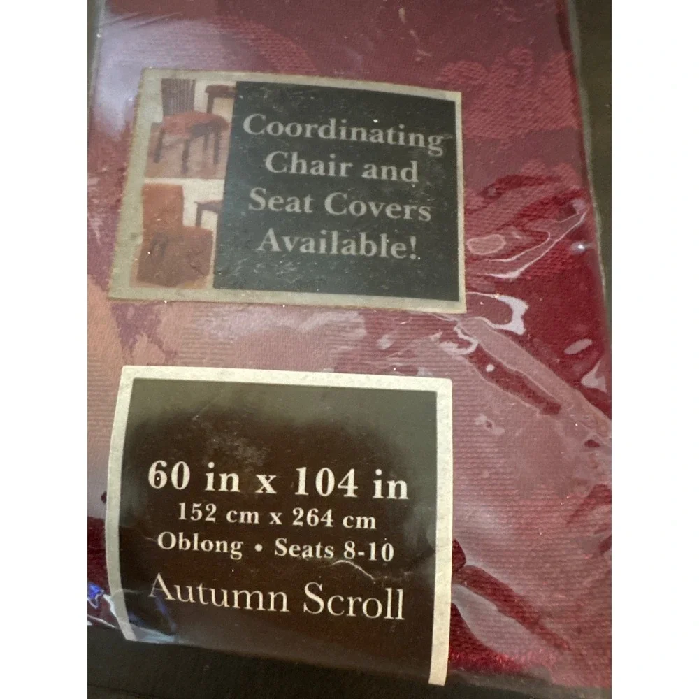 Town & Country Living Autumn Scroll Damask Tablecloth Wine 60x104 Oblong NEW